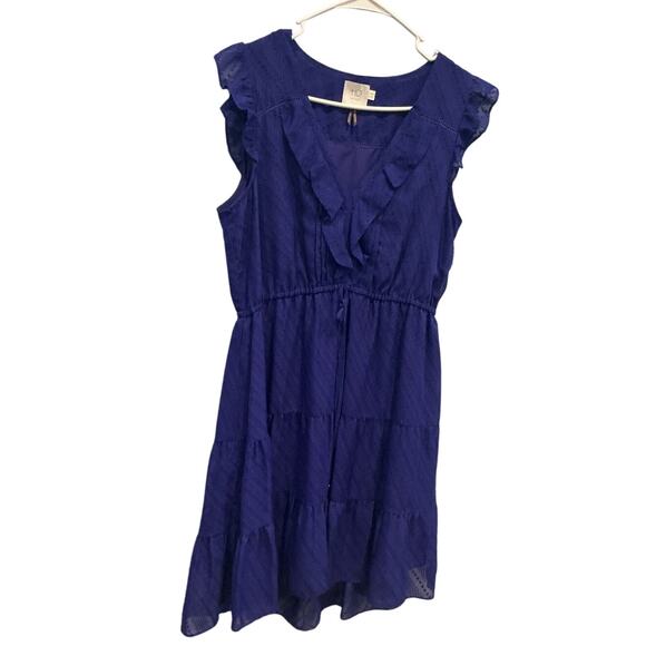 HD In Paris Womens Tiered Mini Dress Size 8 Ruffle Swiss Dot Blue Boho Anthro - Picture 2 of 10